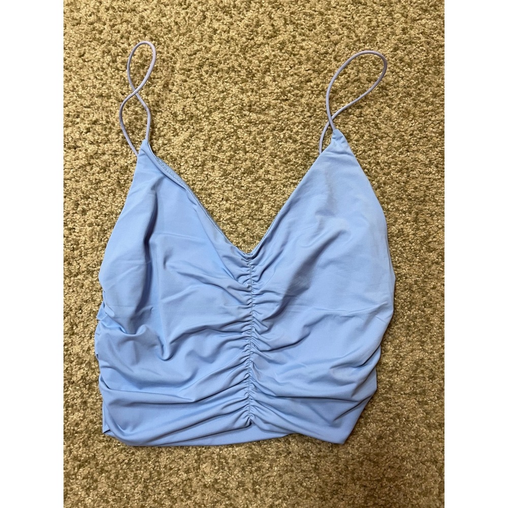 Y2K Going Out Top S/M American Threads Light Blue Ruched Slinky Camisole